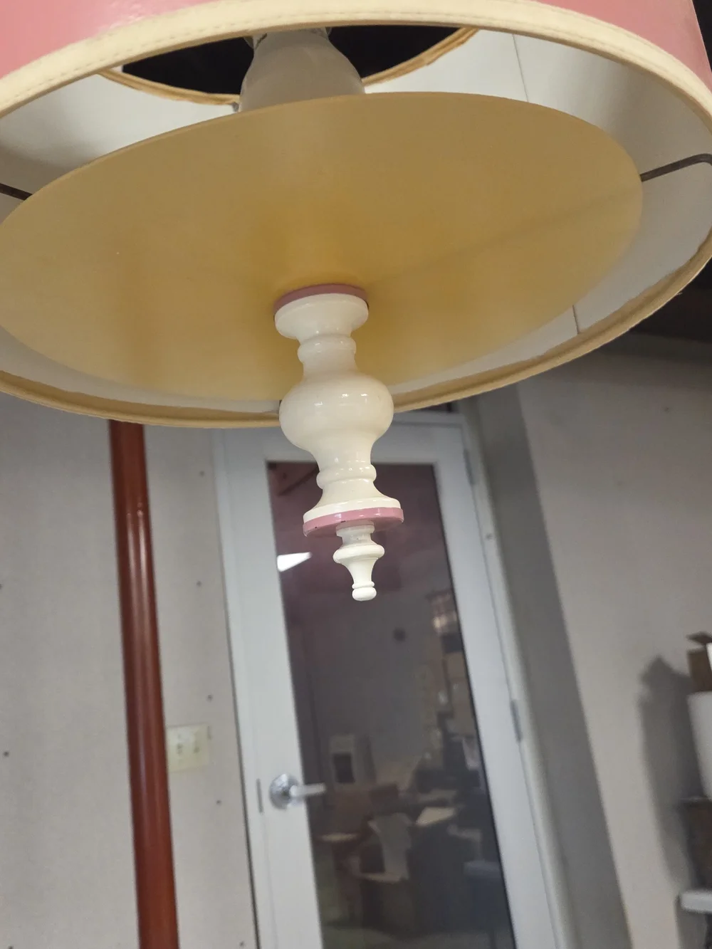 Coral Pink Drum Pendant Lamp with Cream Trim